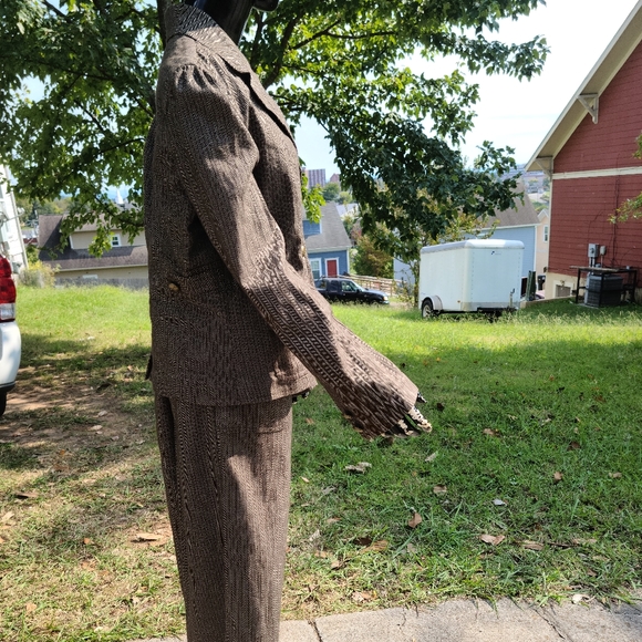 Vintage Greenish Brown Striped Capri Suit Set - Picture 4 of 8